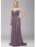 Beaded Dusty Purple Ruched Chiffon Stylish Mother Dress 